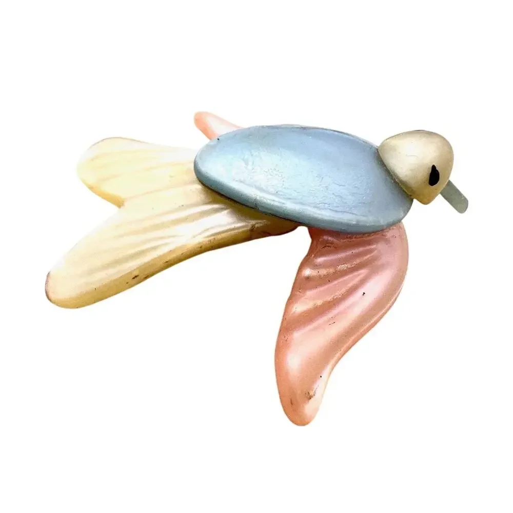 Vintage 1940's Pink, Blue, and Yellow Bird Brooch Pin